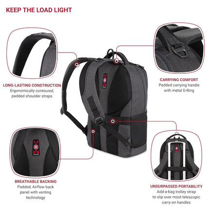 SWISSGEAR Cecil Laptop Backpack Fits up to 16-Inch Laptop, Daypack for Travel and Work, Charcoal, 18-Inch