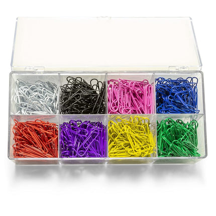 Officemate PVC-Free Color Coated Paper Clips, #2, 800 per Reusable Plastic Organizer with 8 Compartments (97228)