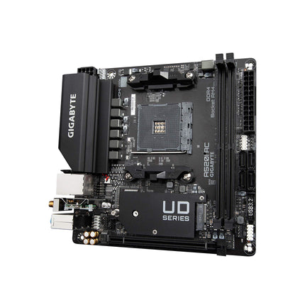Gigabyte A520I AC (AMD Ryzen AM4/Mini-ITX/Direct 6 Phases Digital PWM with 55A DrMOS/Gaming GbE LAN/Intel WiFi+Bluetooth/NVMe PCIe 3.0 x4 M.2/3 Display Interfaces/Q-Flash Plus/Motherboard)