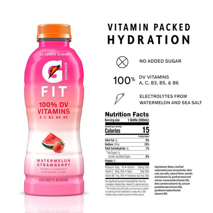 Gatorade G Fit Electrolyte Beverage, Healthy Real Hydration, Watermelon Strawberry, 16. Bottles (12 Pack)