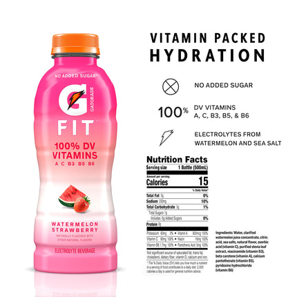 Gatorade G Fit Electrolyte Beverage, Healthy Real Hydration, Watermelon Strawberry, 16. Bottles (12 Pack)