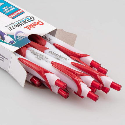 Pentel GlideWrite Ballpoint Pen with TechniFlo Ink, (1.0mm) Medium Line, Red, Box of 12 (BX910-B)