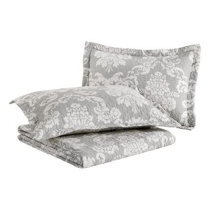 Laura Ashley Cotton Reversible Bedding with Matching Shams, Lightweight Home Decor Ideal for All Seasons, Venetia Grey, Twin Quilt
