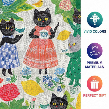 Cross & Glory - The Whiskered Tea Society - 1000 Piece Jigsaw Puzzle for Adults | Whimsical Cat Puzzle | Charming Garden Tea Party Scene
