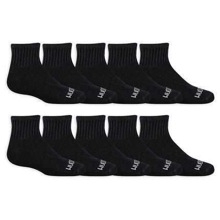 Fruit of the Loom Calcetines de Tobillo con Amortiguación Dual Defense para Niños, Paquete de 10, Negro, Talla de Zapato para Niño: 9-11