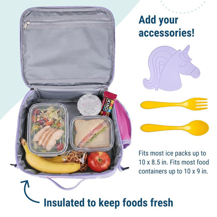 Wildkin Kids ECO rPET Lonchera Aislante – Mantiene la Comida Caliente o Fría, Forro Fácil de Limpiar, Bolsillos de Malla y Sin BPA – Niños y Niñas, Ideal para la Escuela, Viajes y Guarderías – Unicornio
