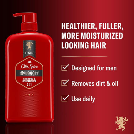 Old Spice Swagger 2-in-1 Shampoo and Conditioner for Men, 29.2 Fl Oz (Pack of 2)