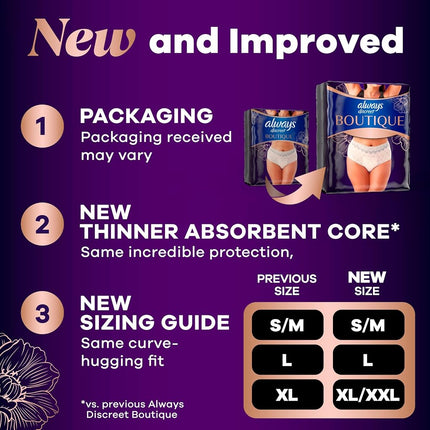 Always Discreet Boutique, Incontinence & Postpartum Underwear For Women, Maximum Protection, Small/Medium, 12 Count