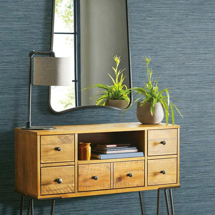 RoomMates RMK11314WP Blue Faux Grasscloth Non-Textured Peel and Stick Wallpaper, 20.5 inches x 16.5 feet