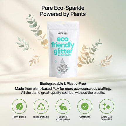 Hemway Eco Friendly Biodegradable Glitter 100g / 3.5oz Bio Cosmetic Safe Sparkle Vegan for Face, Eyeshadow, Body, Hair, Nail and Festival Makeup, Craft - 1/24" 0.04" 1mm - Silver