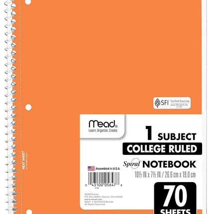 Mead Spiral Notebooks, 6 Pack, 1-Subject, College Ruled Paper, 10-1/2" x 8”, 70 Sheets per Notebook, Assorted Colors (73065)…