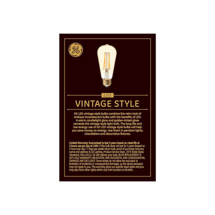 Focos LED Estilo Edison Vintage de GE Lighting, 6 Watts (equivalente a 60 Watts) Luz Cálida de Vela, Cristal Ámbar, Base Mediana, Regulables (Paquete de 2)