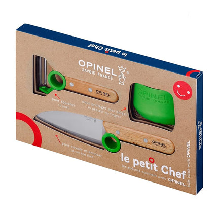 Opinel Le Petit Chef 3pc Set (Kitchen Knife S/S 10cm/Peeler/Finger Protector) Green
