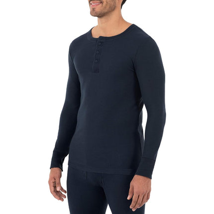 Fruit of the Loom Men's Recycled Waffle Thermal Underwear Henley Top (1 and 2 Packs) Pajama, Navy, XXXXL