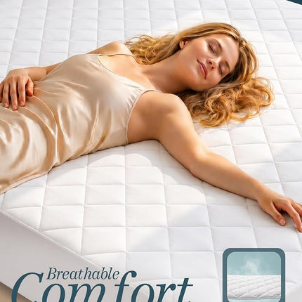 Quilted Mattress Topper, King size fits 40cm deep, Soft Mattress Pad