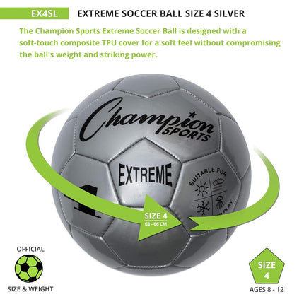 Champion Sports Extreme Series Size 4 Composite Soccer Ball (Silver)
