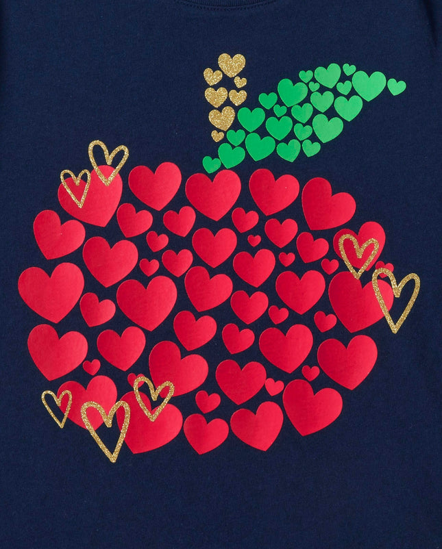 The Children's Place Girls' School Days Short Sleeve Graphic T-Shirts, Multipack, Apple Hearts/1st Day 1st Grade/Girl, X-Large
