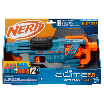 Lanzador NERF Elite 2.0 Commander RD-6, 12 dardos oficiales, tambor giratorio de 6 dardos, rieles tácticos, puntos de fijación para cañón y culata