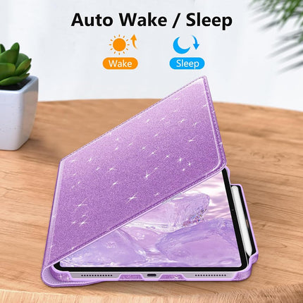Fintie iPad Air 13 (M3) 2025 Case, M2 2024 Rotating 360 Degree Rotating Protective Stand Case with Stylus Holder and Auto Sleep/Wake Function, Glitter Purple
