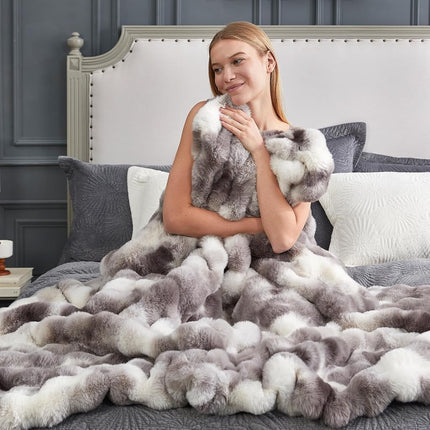 Cozy Bliss Faux Fur Throw Blanket for Couch, Bubble Plush Blanket Twin Size, Fuzzy Soft & Thick Blanket for Bed Sofa Living Room, 152.4 x 203.2cm Tie-dye Taupe