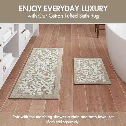 Madison Park Serene 100% Cotton Tufted Bathroom Rug - High & Low Tufting Floral Leaf Design, Quality Luxurious Plush Medium Pile Bath Mat Absorbent, Quick Dry, Shower Room D�cor, 21x34 Taupe