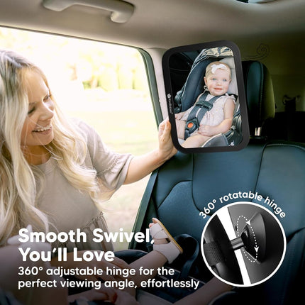 KeaBabies Baby Car Seat Mirror, Wide View, Shatterproof(Matte Black, Large)