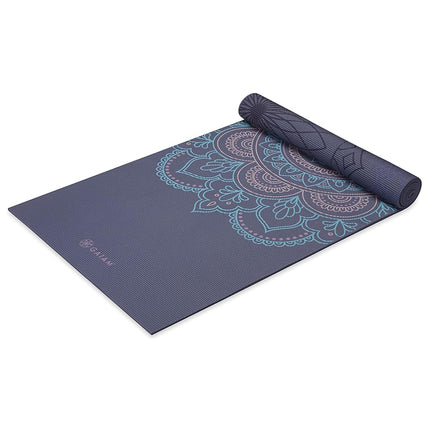 Gaiam Yoga Mat Premium Print Reversible Extra Thick Non-Slip Exercise Fitness Mat for All Types of Yoga, Pilates and Floor Training, Purple Illusion 6mm
