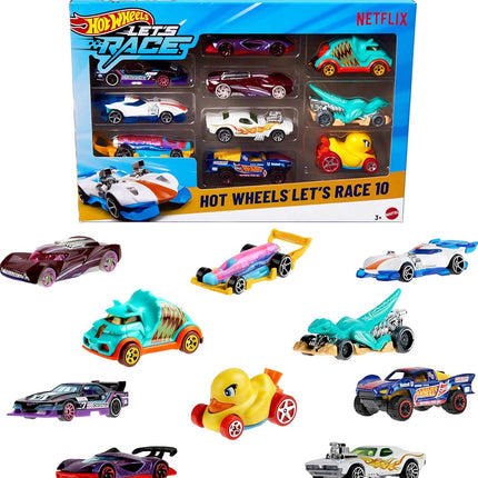 Hot Wheels Let's Race 10 Pack 1:64 Scale Vehicles Animated Netflix Series Play or Display (Styles May Vary) JGN40