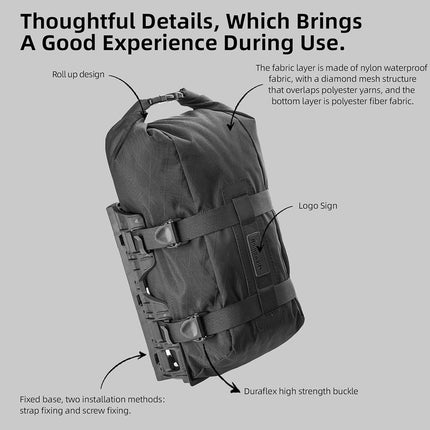 Rhinowalk Bike Front Fork Bag Waterproof Bike Pannier Saddle Bag 6.5L for E-Scooter Mountain Bike Road Bike Accessories-Black(1 pcs)