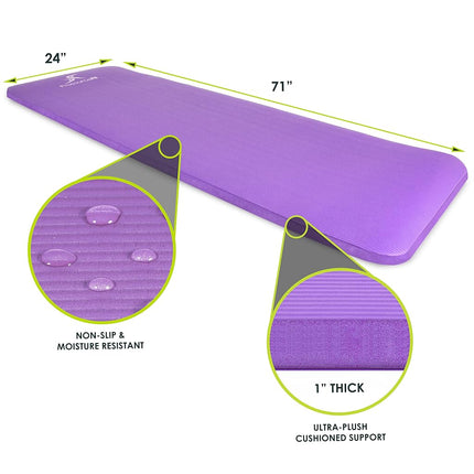 ProsourceFit Extra Thick Yoga and Pilates Mat 1" (25mm), 71-inch Long High Density Exercise Mat with Comfort Foam and Carrying Strap, Purple