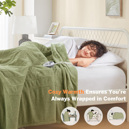 Serta Heated Blanket, Electric Twin Size, Soft, Warm, Fuzzy - Auto Shut Off Timer, 10 Lv Heat Setting, ETL Certified, 62" x 84" Sage