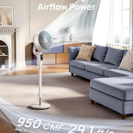 DREO Fan for Bedroom, 90° Oscillating Standing Fan, 20dB Quiet, 90ft Pedestal Fans for Room Office, DC Motor, 8+H Speeds, 3 Modes, 38-42'' Adjustable Height, Remote, 8H Timer, 105° Manual Vertical