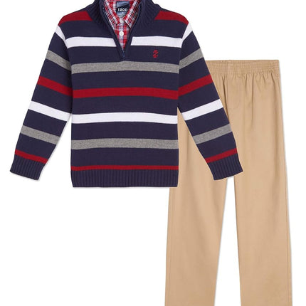 IZOD Boys' 3-Piece Sweater Pants Set, Peacoat, 6
