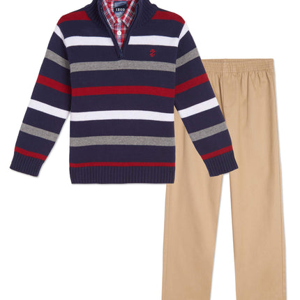 IZOD Boys' 3-Piece Sweater Pants Set, Peacoat, 6