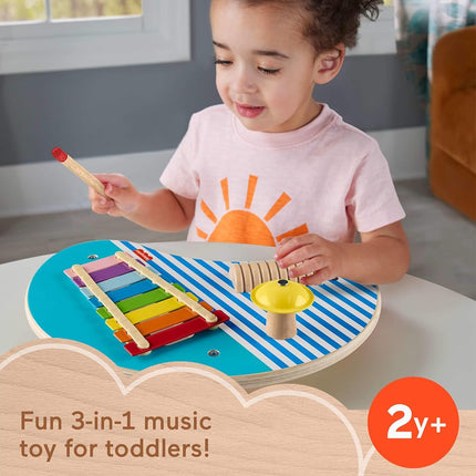 Fisher-Price Wood Toddler Toy Musical Table, 3-Piece Wooden Percussion Instrument for Developmental Play Kids Ages 2+ Years, HXT91