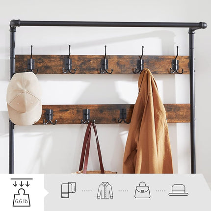 VASAGLE Coat Stand, Garment Rack with Shoe Rack, 100 x 32 x 177 cm