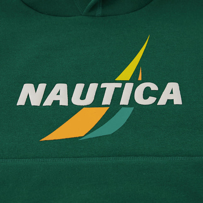 Nautica Boys' Long Sleeve Fleece Pullover Hoodie, Comfortable, Relaxed Fit, J-Class Spilt Evergreen, 10-12
