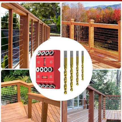 VASTHOME Drill Jig for Angled Holes with 4 Drill Bits with 4 twist drills suitable for Railing, Deck, Wood Post, Level design has Drill Guide Jig 30 45 90 Degree Portable