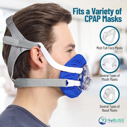 Nubliss CPAP Mask Liners - 4-Pack Soft Cushion Mask Cover Compatible with F20 Mask, F10 Mask, A Variety of Nasal Masks, Mouth Masks, & Most Full Face Masks - Washable, Reusable, Lightweight (Blue)