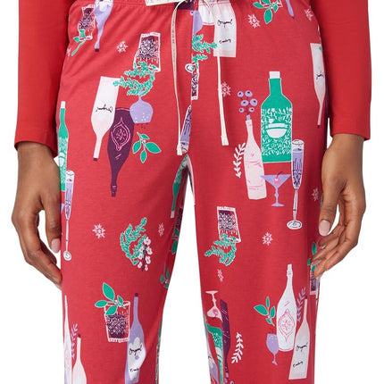 HUE Printed Knit Pajama Bottom Women's Pyjama, Barbados Cherry Winter Cocktails Sleep Pant, L
