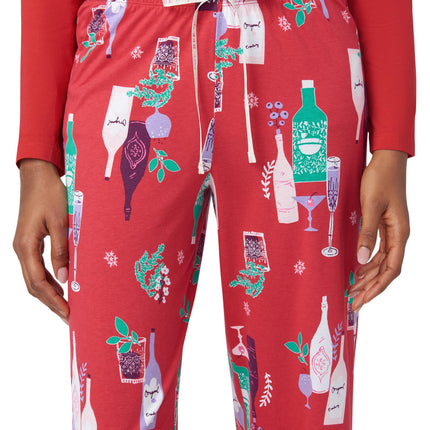 HUE Printed Knit Pajama Bottom Women's Pyjama, Barbados Cherry Winter Cocktails Sleep Pant, L