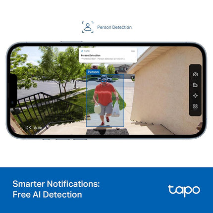 Tapo Smart Video Wireless Doorbell Camera Mini - 2K, 160° Ultra-Wide View, Up to 180 Days Battery, HomeKit, Alexa, Google Assistant Compatible, Free AI Person Detection, IP54, SD/Cloud Storage, D205