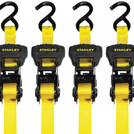 Stanley S1006 Black/Yellow 1" x 14' Ratchet Tie Down Straps - Medium Cargo Securing (3,000 lbs Break Strength), 4 Pack