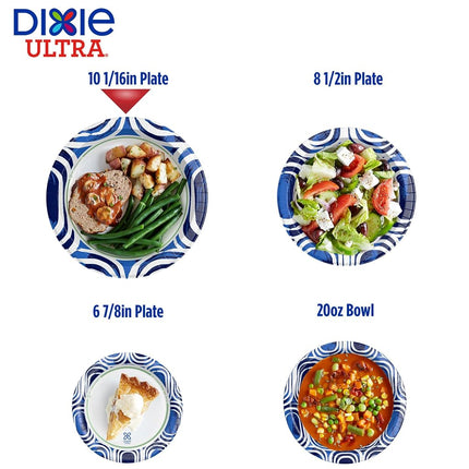 Glattol Dixie Ultra Paper Plates, 10 1/16 inch, Dinner Size Printed Disposable Plate, 172 Count (4 Packs of 43 Plates), Packaging and Design May Vary