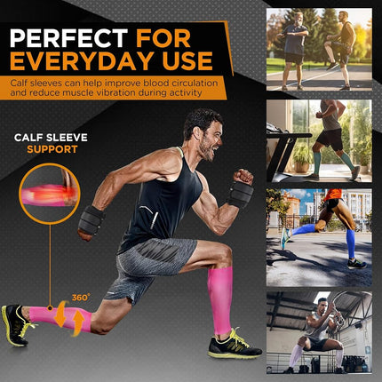 Doc Miller Calf Compression Sleeves for Men & Women, Footless Leg Compression Socks Support for Runners, 15–20mmHg Graduated, Shin Splints, Varicose Veins, Pain Relief & Swelling (1 Pair)