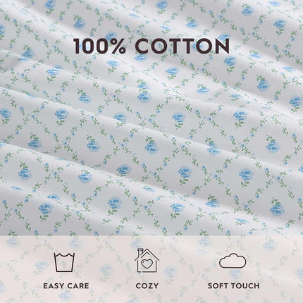 Laura Ashley - Sheet Set, Breathable Percale Cotton Bedding, 200 Thread Count, Deep Pocket, Chic Home Decor (Kate Blue, King)
