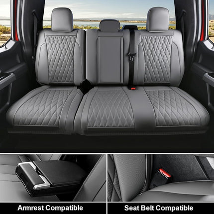 Fundas de asiento de cuero Coverado, juego completo, compatibles con Ford F150 F250 F350 F450, fundas de asiento impermeables para camioneta Ford F150 compatibles con F150 2015-2025 y F250 F350 F450 2017-2025 (gris)