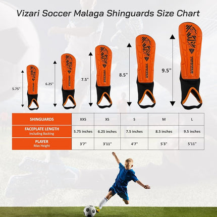 VIZARI Malaga Soccer Shinguard | Durable Soccer Shin Guard with Tough Protection & Elastic Straps | Breathable, Moisture-Wicking Youth Soccer GearProduct