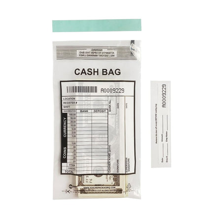 ADSURE Deposit Bags For Cash | Pack of 1000 | 5"x9"| Clear Plastic Tamper Evident Bag | Write-On Panel and Tear-Off Receipt | Bank Deposit Envelopes | Ideal for Cash Handling