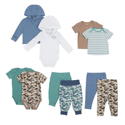 Ropa Hanes para bebés unisex, armario flexible para clima cálido, conjunto de 10 piezas para niñas y niños, tostado/verde/azul, 18-24 meses